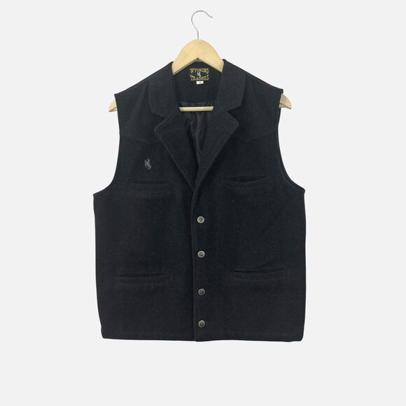 Wyoming Traders Small Wool Button Vest Jacket Black Lined Sleeveless Mens - Picture 1 of 11